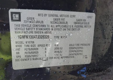 2007 Chevrolet Tahoe Ltz from USA, damaged, VIN 1GNFK13047J328328